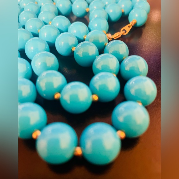 Vintage Turquoise Colored Acrylic Bead Necklace - Picture 3 of 6